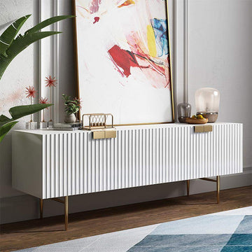 79" White TV Stand for 75 Inch TVs with Storage 4 Doors Gold Handles-Richsoul-Furniture,Living Room Furniture,TV Stands
